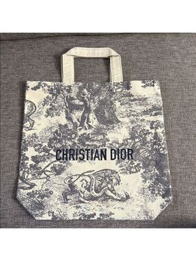 Dior Grey Tote Shopping Bag Medium Embroidered Logo New Authentic